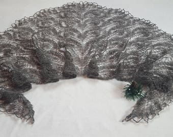 Gray lace shawl Knitted shawl Wool Shawl Gift for women Hand Knit Gift for mom Shawl wrap