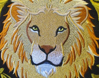 Extra Large Applique Patch, Regal Lion in a Baroque Style Frame, Jacket Patch, Biker Patch, Iron On or Sew On, Elegant and Sophisticated
