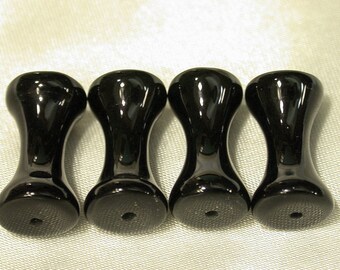 Vintage BLACK ONYX Beads CARVED 'Bone' Shape 17mm pkg4 cb111