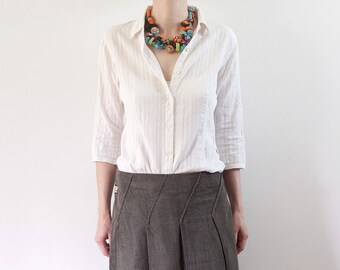 Colorful bib necklace, fiber and textile knitted statement jewelry with bamboo beads, OOAK