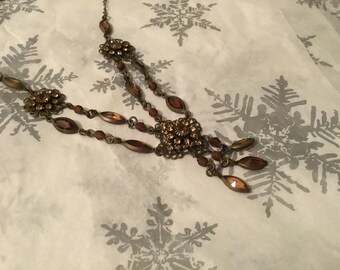 Elegant Vintage Amber Rhinestone Necklace Choker