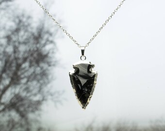 Dragonglass Necklace - Large - Black Obsidian Game of Thrones Pendant edged in Silver - Genuine Semi-Precious Volcanic Glass, Jon Snow