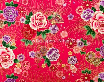Japanese pink fabric flower - fabric with roses - pink cotton fabric - fabric rose gold - flower fabric fat quarter TU247 50x50cm