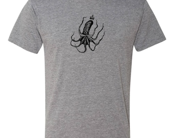 Octopus with Crown Gray Triblend T-Shirt Animal Series