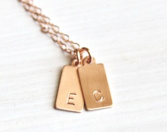 Mini Tag Initial Necklace, Personalized Necklace, 1, 2, or 3 Initial Necklace, Silver, Gold or Rose Gold Delicate Necklace Layering Necklace
