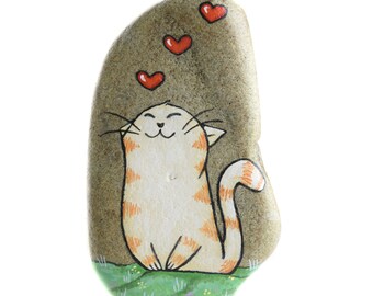 Handpainted rock to hang with a cat