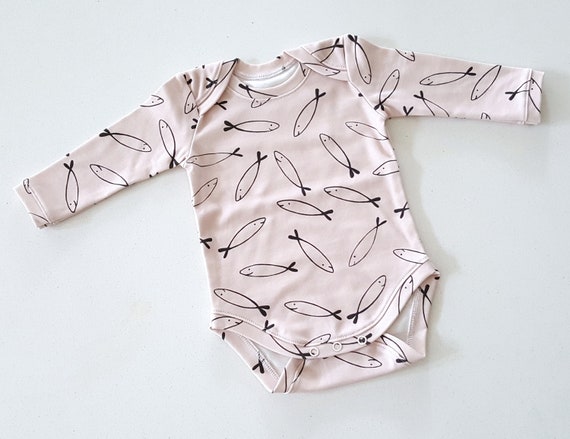 Clearance Sale Organic Baby Onesie In Fish Baby Bodysuit