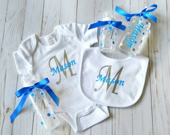 New baby gift set - baby boy gift - baby shower gift - personalized baby gift - custom baby gift - baby gift for boy - new baby boy gift