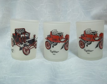 Vintage Hazel Atlas Old Car Frosted Shot Glasses