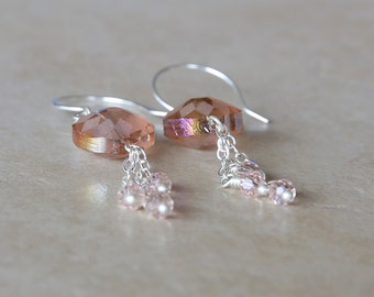 Pastel Pink Flower Dangle Earrings