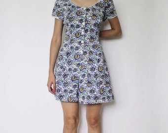 Vintage 1990s Jumper | Sunflower Dress | Sunflower Romper | 90s Jumper | L