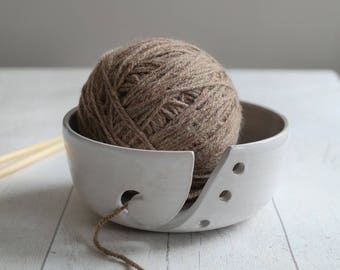 Yarn Bowl - Pottery Wool Holder - Chalky White - Handmade Stoneware Yarn Caddie - Ready to Ship