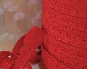 5yd Stretch Lace Red Skinny Elastic Ribbon Trim with Decorative Edging for Headbands Sewing lingerie Single sided Edging Elastic by the yard