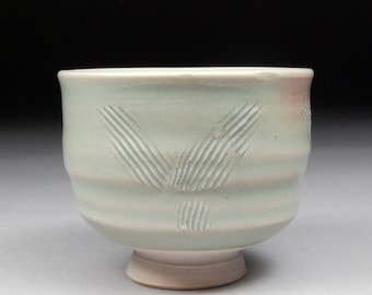 Guinomi Sake Cup/Small Tea cup glazed with Satin Celadon with Natural Copper Blush