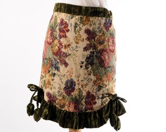 Tapestry apron. tapestry half apron. hostess apron. floral apron.