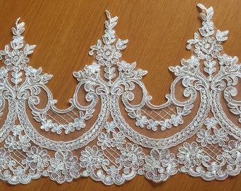 SALES!!! Sell By Yard Alencon Lace Trim, White Floral Alencon Lace, Bridal Wedding Veil Ivory Lace Trimming