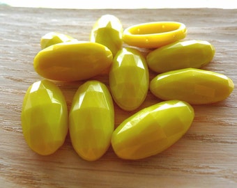 Double hole drilled beads, faceted glass opaque lemon yellow BIG