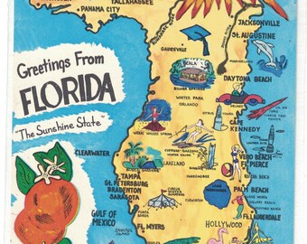 Florida, Vintage Postcard, "Greeting from Florida, The Sunshine State." 1960s, #1333.