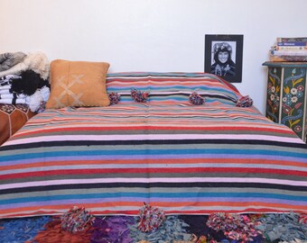 Morocco blanket handmade bed cover ,blanket with pom poms