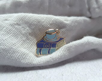Tea and Book Lovers Enamel Pin - book lover gift mothers day gift bookish pin bookworm for her tea lover gift literature jewellery literary