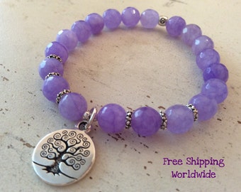 Mala Bracelet, Lavender Mala Bracelet, Tibetan Bead Bracelet, Purple Jade Mala Bracelet, Yoga Mala Bracelet, Jade Beads Mala Bracelet, Love