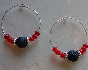 Black lava stone diffuser earrings - Red