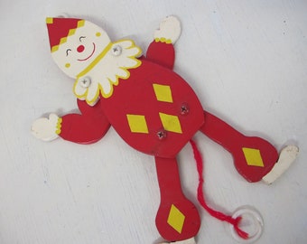 Child's Wooden Toy Clown Pull Toy 1940's Toy
