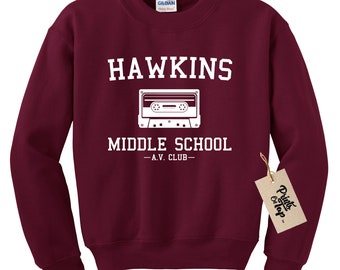 Hawkins Middle School AV Club Crewneck Sweatshirt - Stranger Sweater Crewneck Pullover - Unisex Fit - Ultra Soft - Ultra Comfy - Made In USA