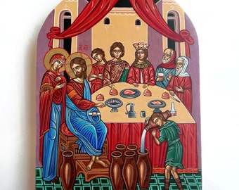 Wedding at Cana, Jesus at the Wedding Feast at Cana - handpainted orthodox icon,MADE TO ORDER
