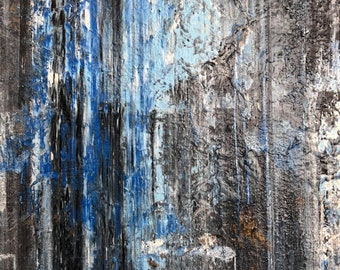 Gerhard Richter Inspired Blue Painting, Richter Style Abstract Blue Painting on 16" x 20" Canvas, Richter Inspired Painting, Blue Painting
