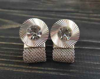 White rhinestone silver cuff links wedding cufflinks vintage jewelry/for/men birthday gift/for/him soviet anniversary gifts/for/boyfriend