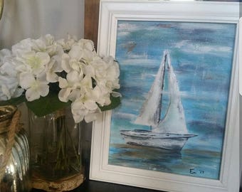 Sailboat painting, 9x12in acrylic on canvas