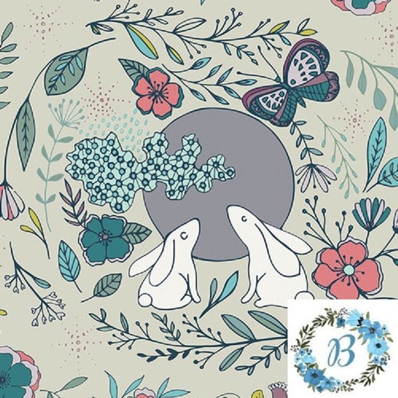 Nightfall Moon Stories in Ash Maureen McCracken Art Gallery Fabrics
