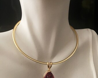 Pink Topaz 14k Gold Pendant and Omega Chain Necklace