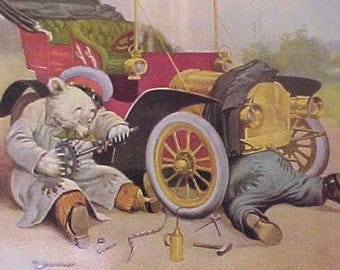 Darling "Roosevelt Bears"- "Breakdown Bears" Postcard by Dover Publications