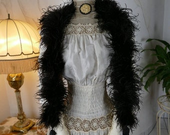 1910 Black Marabu Feather Boa, antique boa, antique shawl