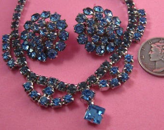 Vintage Rhinestone Demi Parure - Earrings and Necklace Set - Vintage Wedding Jewelry - Something Blue