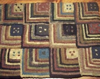 Geometric Log Cabin HooKed Rug Primitive Folkart Rue23paris We Ship Internationally