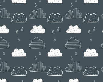 Rain Clouds on Stormy Grey ~ Amne Organic Jersey Knit Fabric ~ Weave and Woven