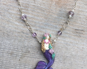hand Sculpted Glass Mermaid Necklace