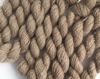 Hand dyed embroidery yarn | plant dyed | tan brown | embroidery wool | wool | laceweight knitting | cross stitch | tapestry | weaving