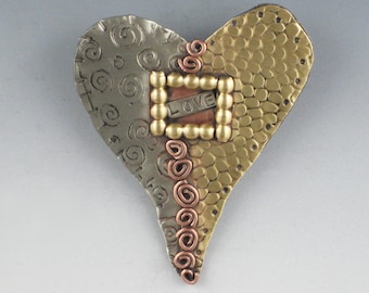 Heart Pin, Heart Necklace, Mixed Metal Heart Pin, Heart Jewelry, Valentine Jewelry RP0063PN