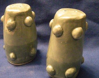Greenish Salt and Pepper Shakers with Bumps