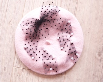 Polka dot elegant beret 1 pink, 1 red