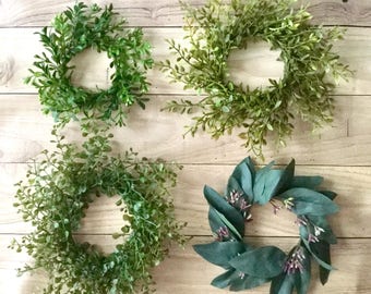 Tiny Boxwood Wreath, Mini Eucalyptus Wreath, Candle Ring Wreath, Artificial Boxwood Wreath, Boxwood Decor