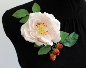 Vintage Pink Rose & Raspberry Corsage Brooch