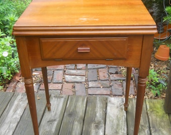 Vintage Singer Sewing Machine Walnut Table/Cabinet--W/Cradle-Dust Bottom-Knee Bar-For a Singer 301/301A