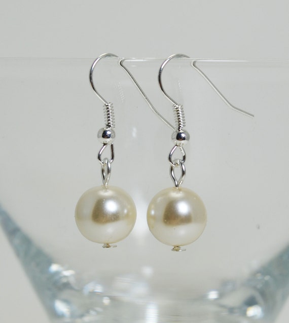 Pearl Dangle Earrings Simple Pearl Earrings Custom Color