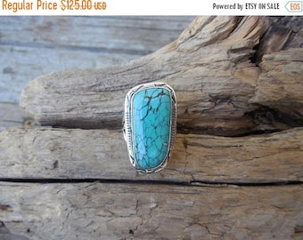 ON SALE Turquoise ring handmade in sterling silver 925 with a spiderweb Hubei turquoise stone