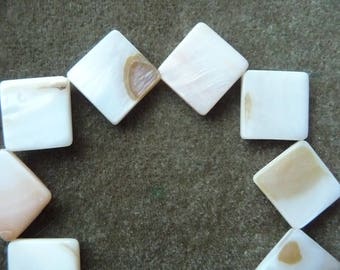 SALE!! Bead, mother-of-pearl shell (natural / bleached), white, 19x19mm-21x21mm diagonally drilled flat diamond, Sold per 16-inch strand.